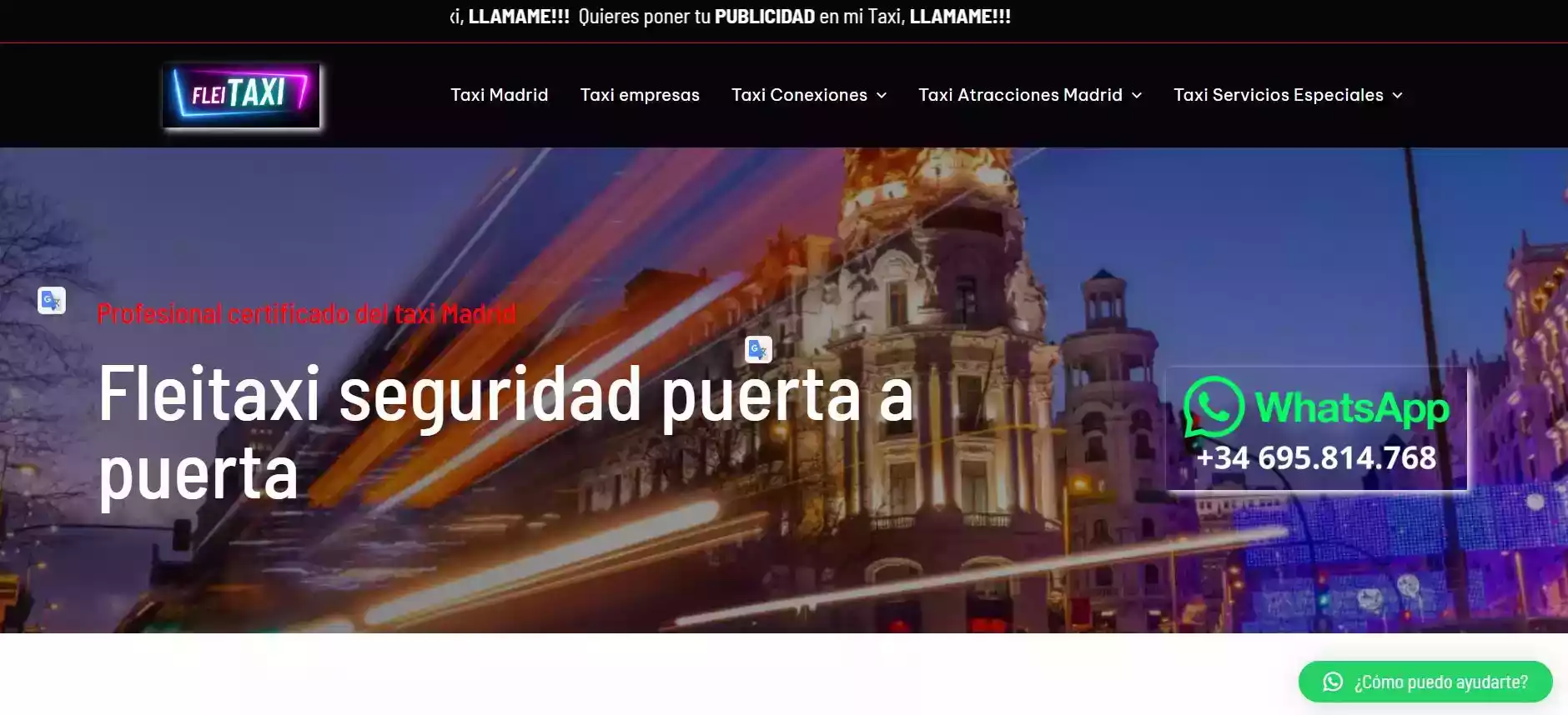 Servicio de taxi Fleitaxi en Madrid nocturno